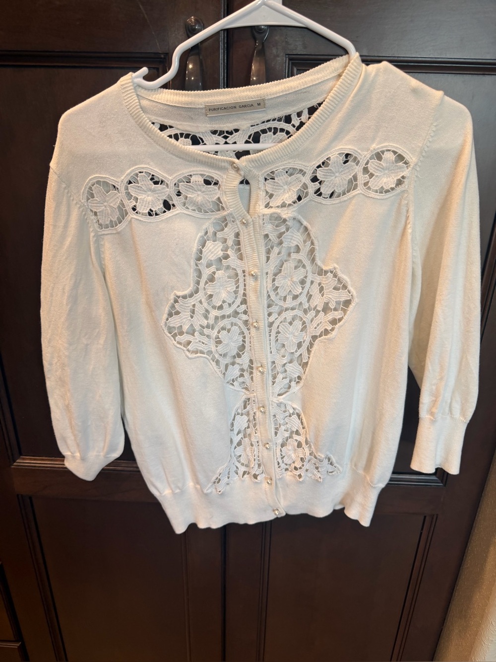 Purificacion Garcia Ivory Floral Lace Cardigan Sweater M Designer